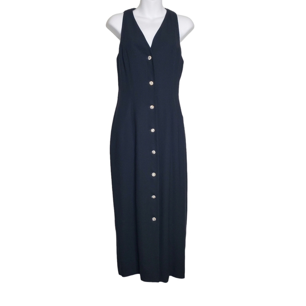 Ann Taylor Vintage 90s Black Sleeveless Button Front Maxi Dress Women's Size 8